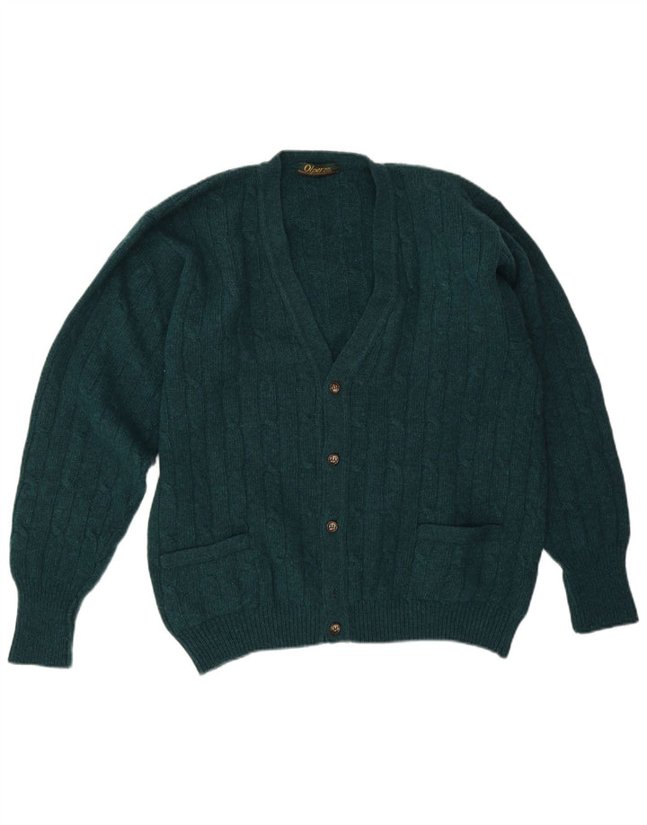 Vintage hombre Cardigan suéter IT 50 lana verde medio