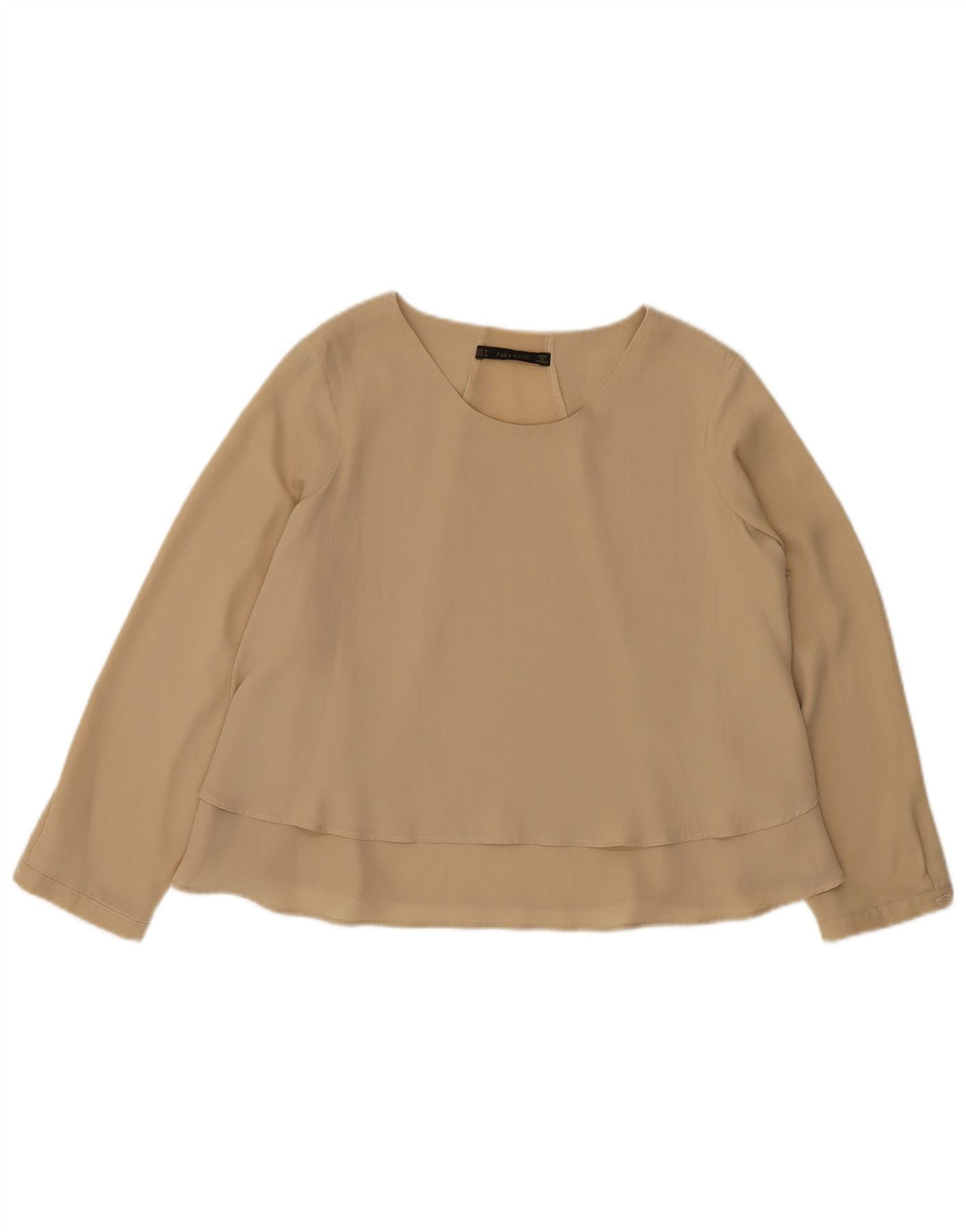 Zara Mujer Blusa Manga Larga Top UK 44 Poliéster Beige Medio