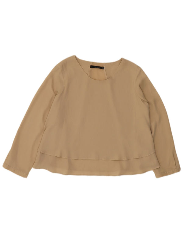 Zara Mujer Blusa Manga Larga Top UK 44 Poliéster Beige Medio