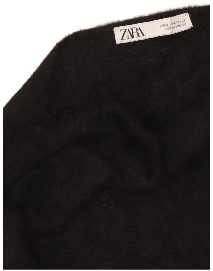 Zara Mujer Crop Top Manga Larga UK 44 Mediano Negro
