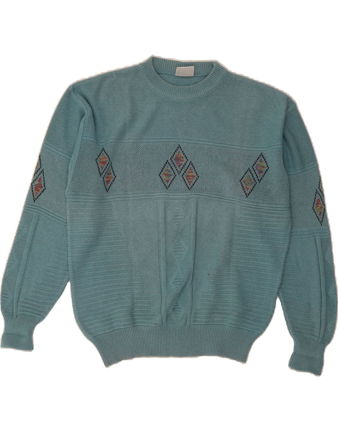 FISCHER Mens Crew Neck Jumper Sweater Large Blue Argyle/Diamond Cotton Vintage Fischer and Second-Hand Fischer from Messina Hembry 