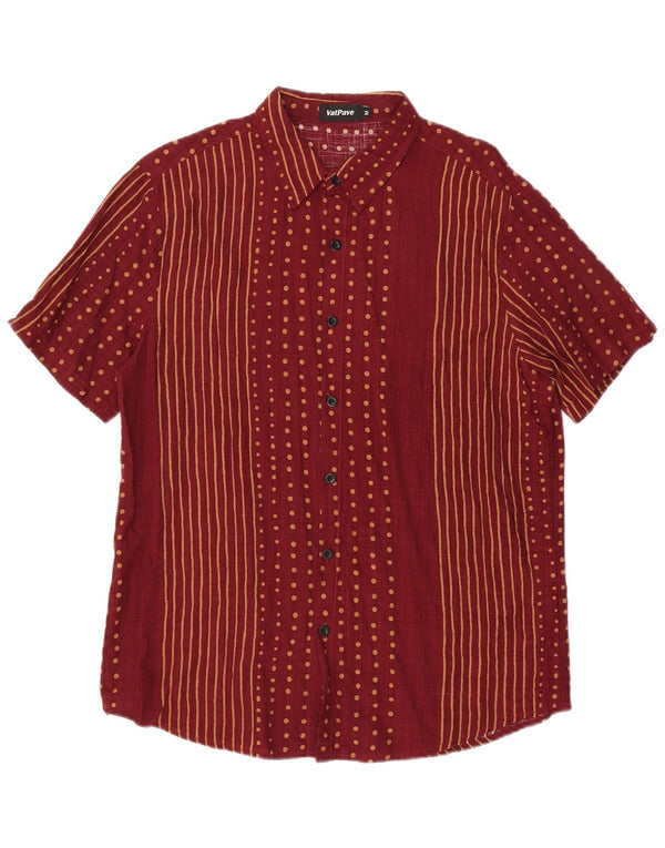 Vatpave Camisa de manga corta para hombre Algodón geométrico burdeos medio