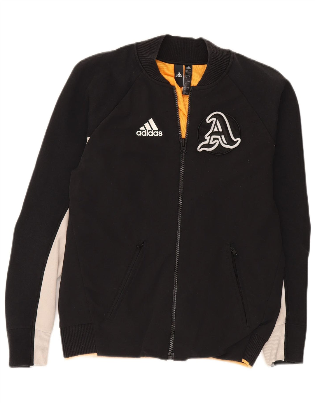 ADIDAS Chaqueta de chándal con gráfico para hombre, talla pequeña, nailon negro con bloques de color