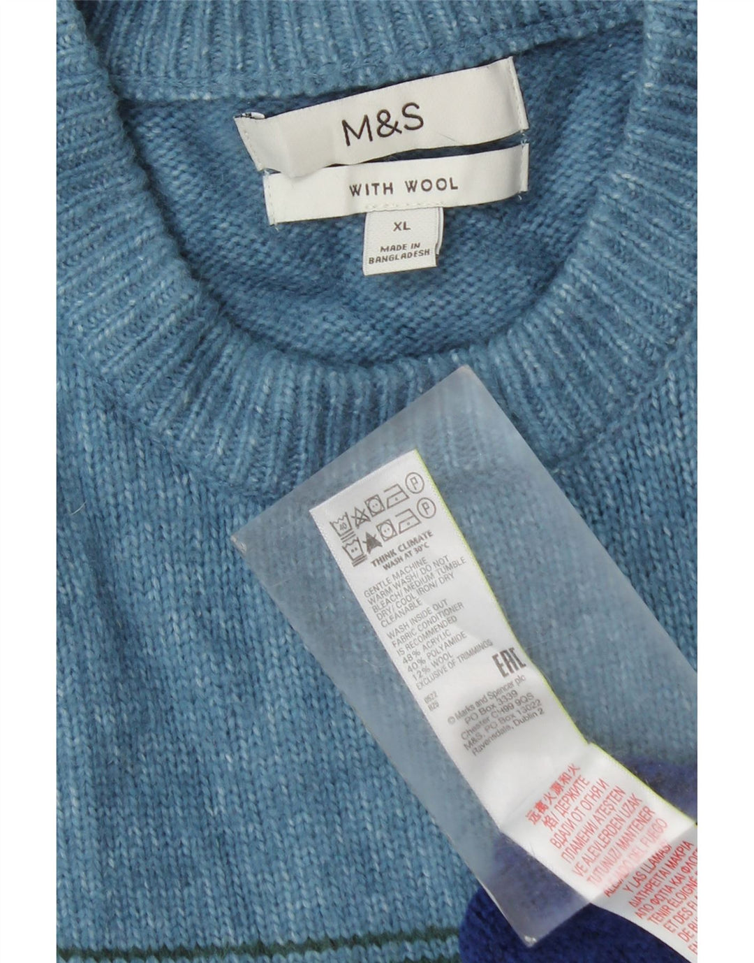 Marks & Spencer Jersey con Cuello Redondo para Hombre XL Rayas Multicolores