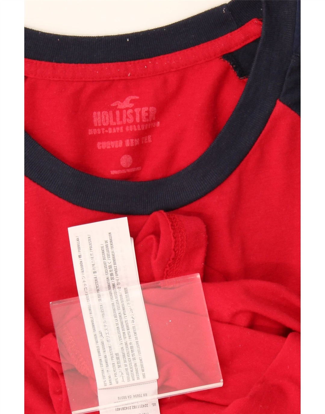 HOLLISTER Mens Graphic Top Long Sleeve Medium Red Colourblock Cotton