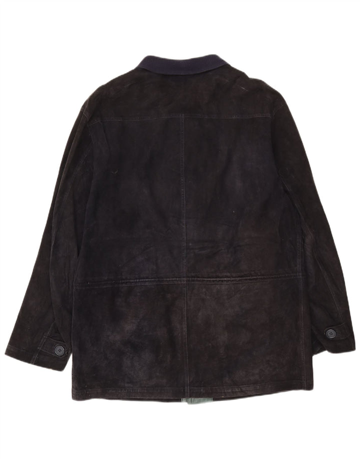 Chaqueta de ante vintage para hombre IT 50 cuero azul marino grande