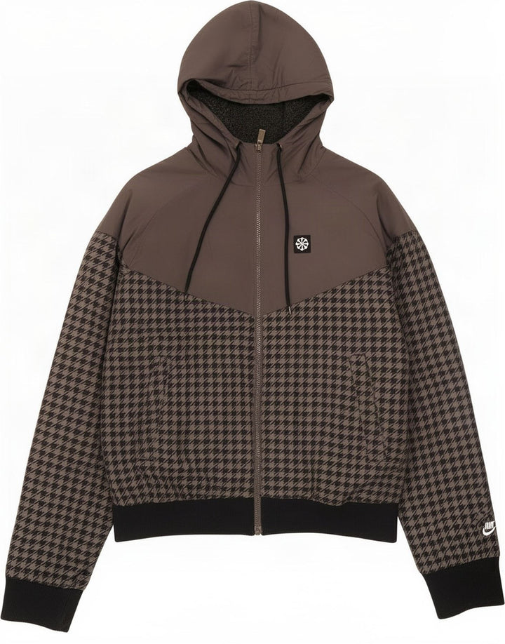 Nike Chaqueta bomber con capucha para hombre UK 34/36 Small Gris Houndstooth Poliéster