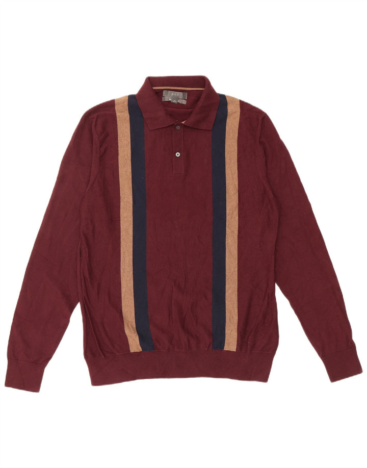 MARKS & SPENCER Jersey tipo polo con cuello tipo polo para hombre color burdeos medio