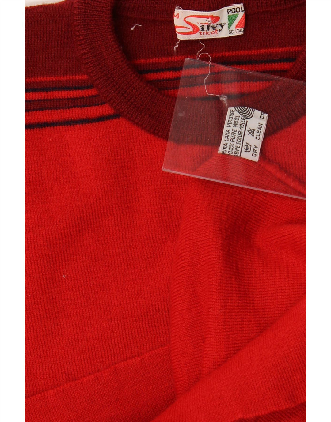 SILVY Jersey de cuello redondo para mujer IT 54 3XL Lana virgen de rayas rojas