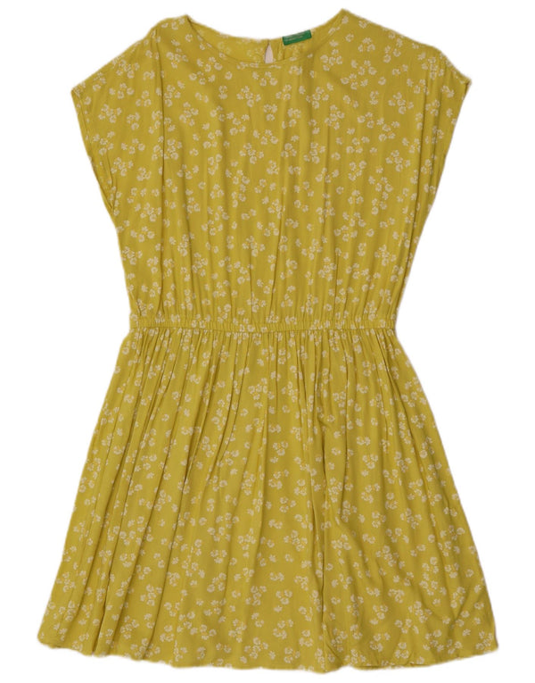 Benetton Vestido Acampanado para Mujer ES 44 Medio Amarillo Floral