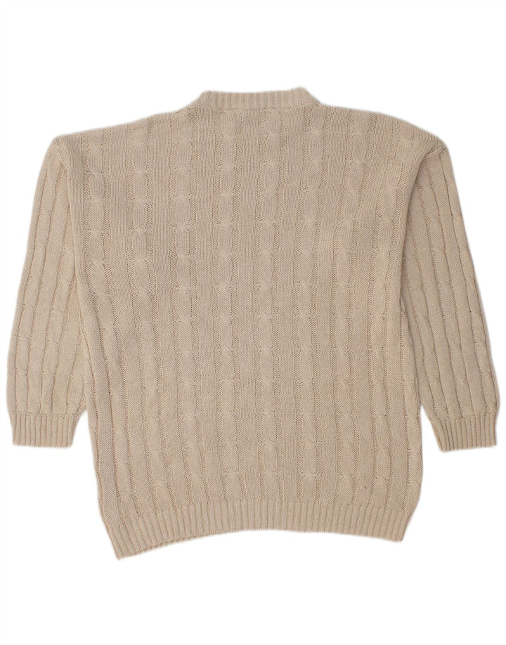 Vintage hombres cuello redondo jersey suéter grande algodón beige