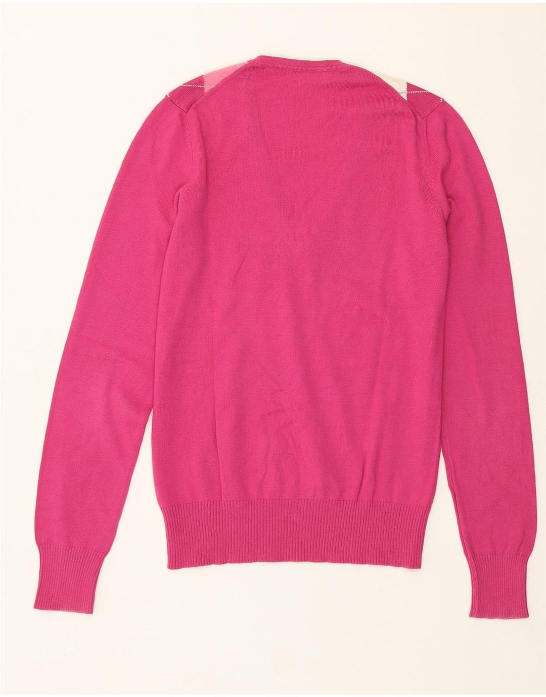 Benetton Jersey Con Cuello En V Para Mujer ES 42 Medium Pink Argyle/Diamond