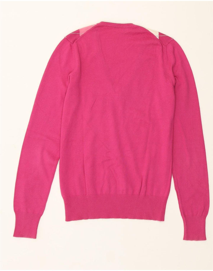 Benetton Jersey Con Cuello En V Para Mujer ES 42 Medium Pink Argyle/Diamond