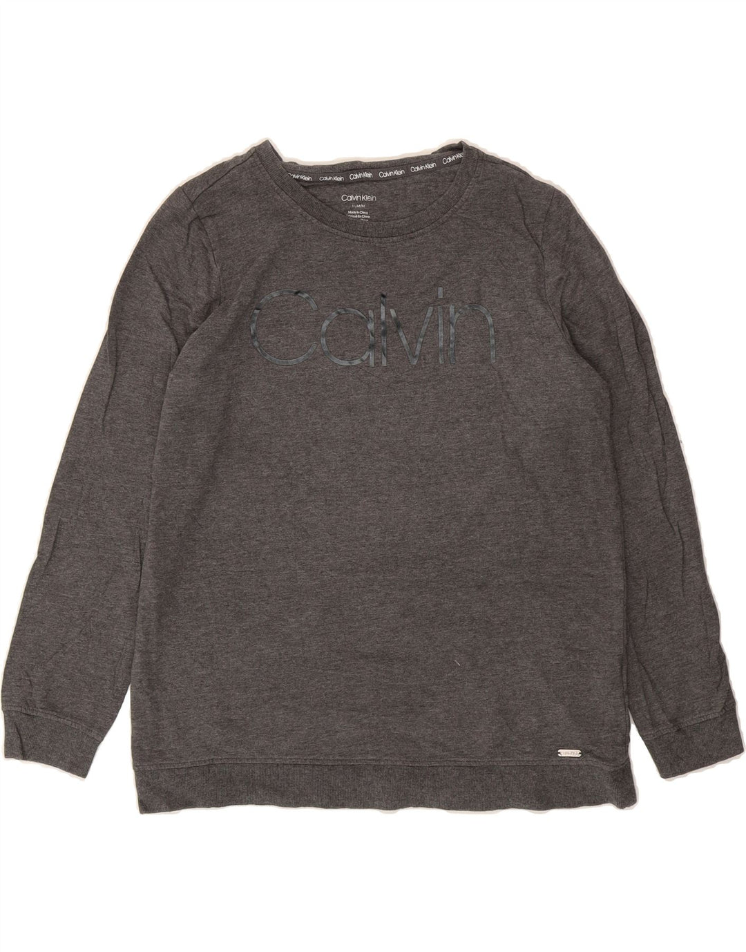 CALVIN KLEIN Womens Graphic Sweatshirt Jumper UK 14 Medium Grey Cotton Vintage Calvin Klein and Second-Hand Calvin Klein from Messina Hembry 