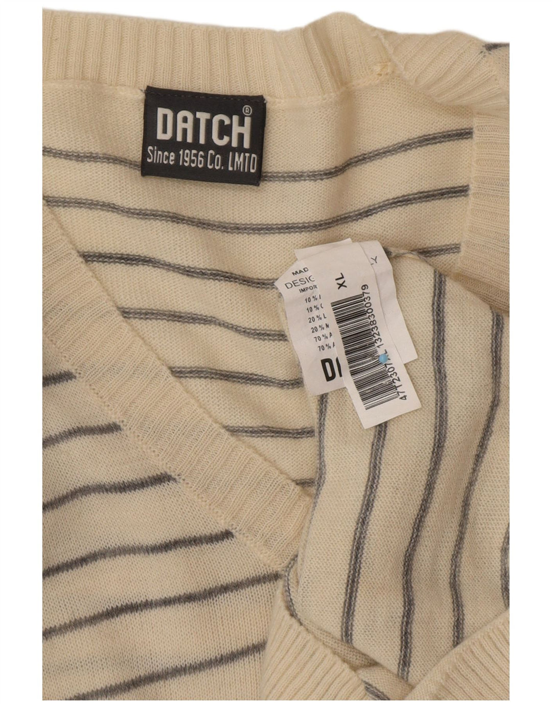 DATCH Suéter con Cuello en V para Hombre XL Acrílico Rayado Blanco Roto