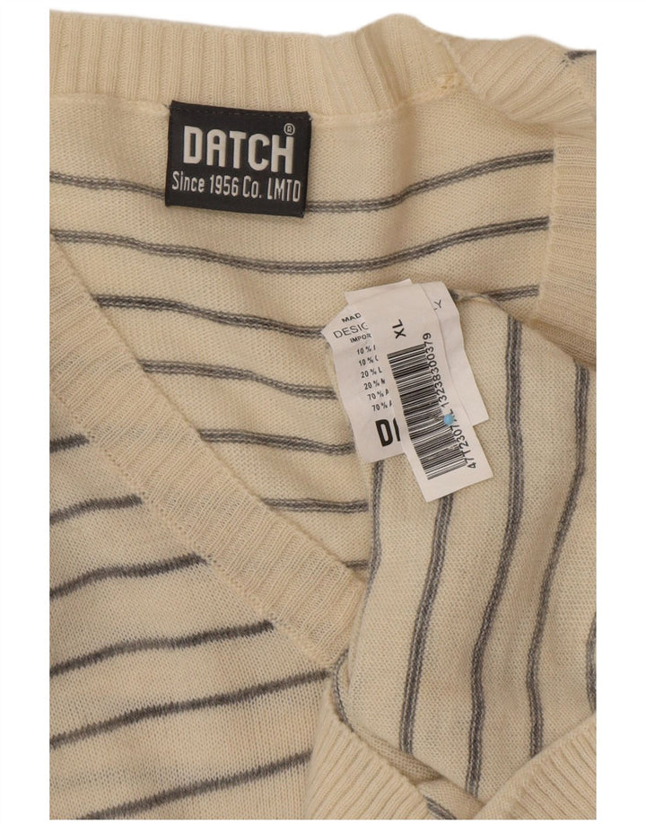 DATCH Suéter con Cuello en V para Hombre XL Acrílico Rayado Blanco Roto