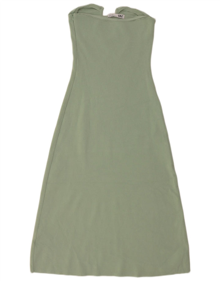Zara Vestido Sin Tirantes Para Mujer UK 42 Viscosa Verde Medio