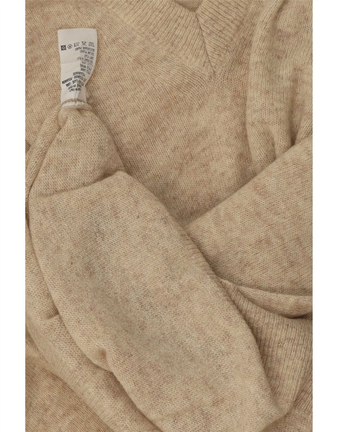 Vintage hombres V-cuello jumper suéter grande beige moteado lana