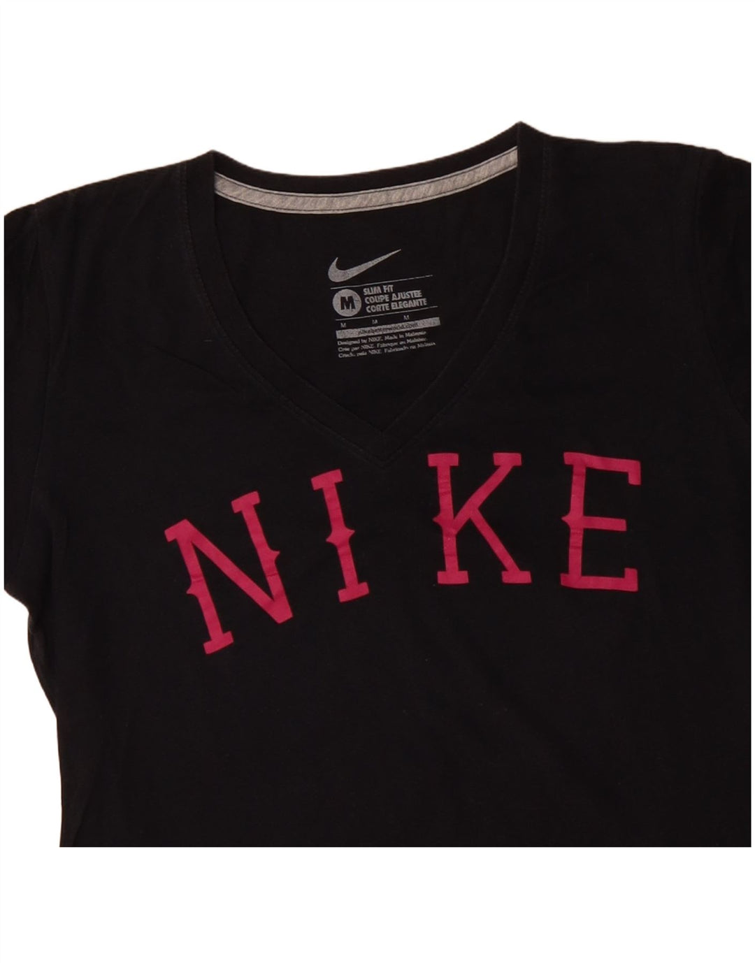 NIKE Mujer Slim Fit Graphic Camiseta Top UK 12 Medium Negro Algodón