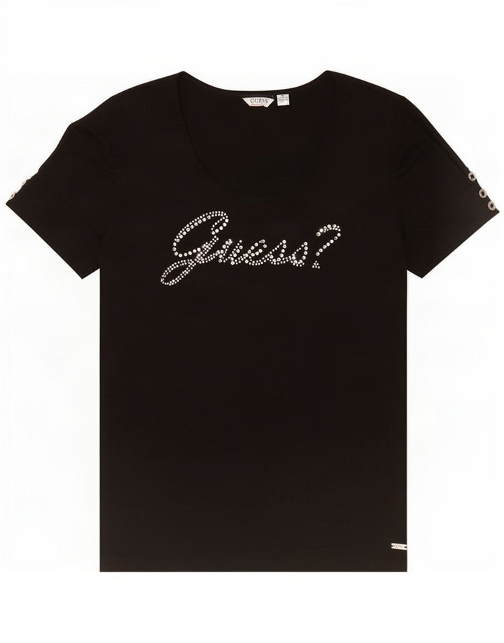 Guess Camiseta gráfica para mujer Top UK 12 Medium Negro Poliéster