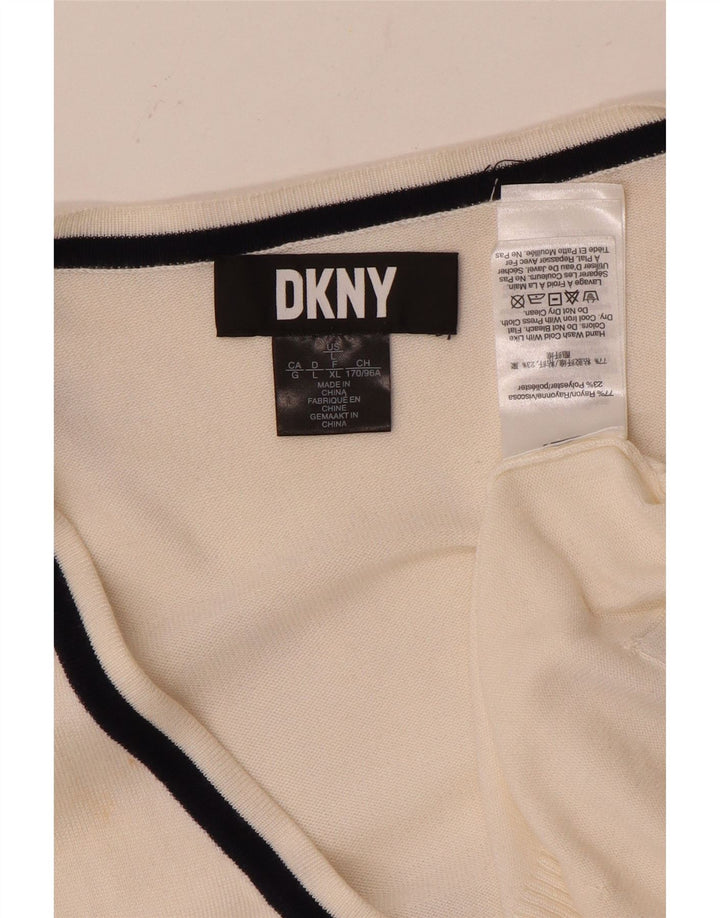 DKNY Suéter tipo cárdigan abierto para mujer UK 46 Large White Rayon