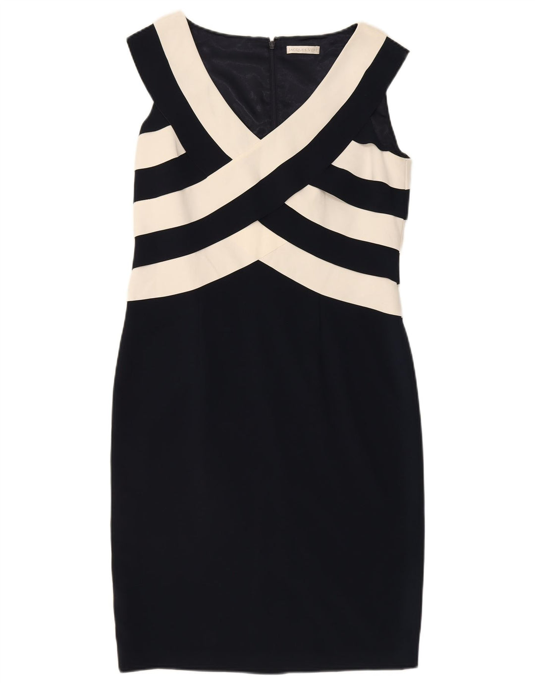 JACQUES VERT Womens Sleeveless Sheath Dress UK 12 Medium Navy Blue Striped