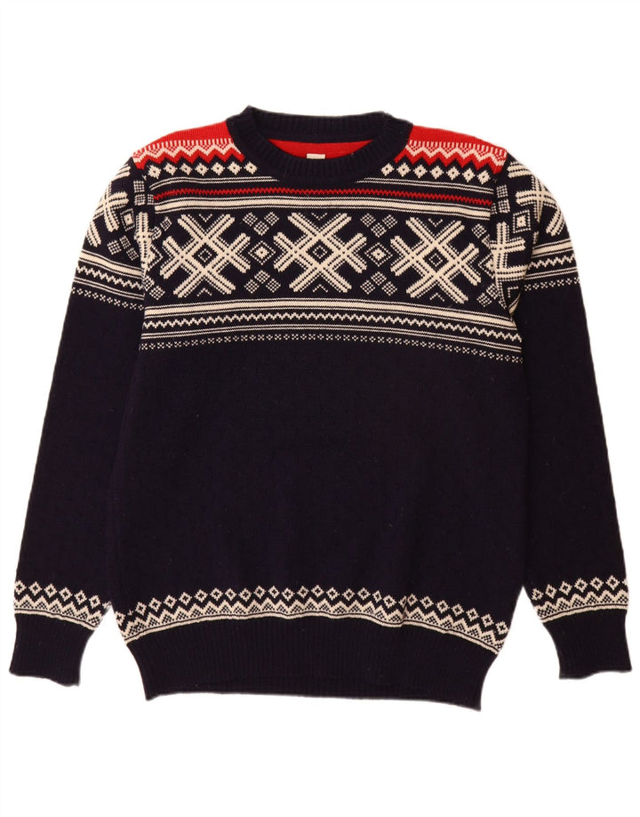 DALE OF NORWAY Suéter tipo jersey con cuello barco para hombre, tamaño mediano, azul marino, Fair Isle