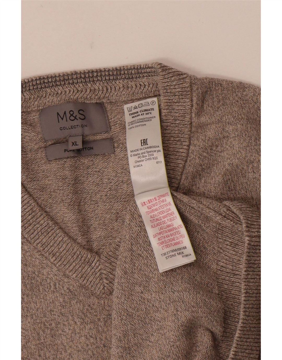 Marks & Spencer Camiseta sin mangas para hombre XL Algodón marrón