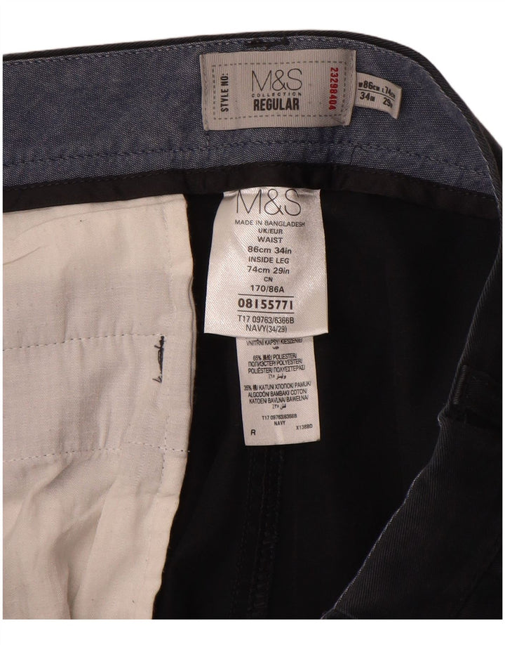 Marks & Spencer Pantalones chinos regulares para hombre W34 L29 Algodón azul marino