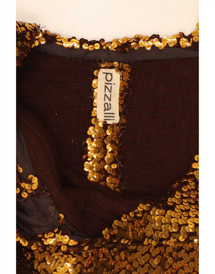 Vintage mujer sin mangas lentejuelas crop top Reino Unido 12 oro medio