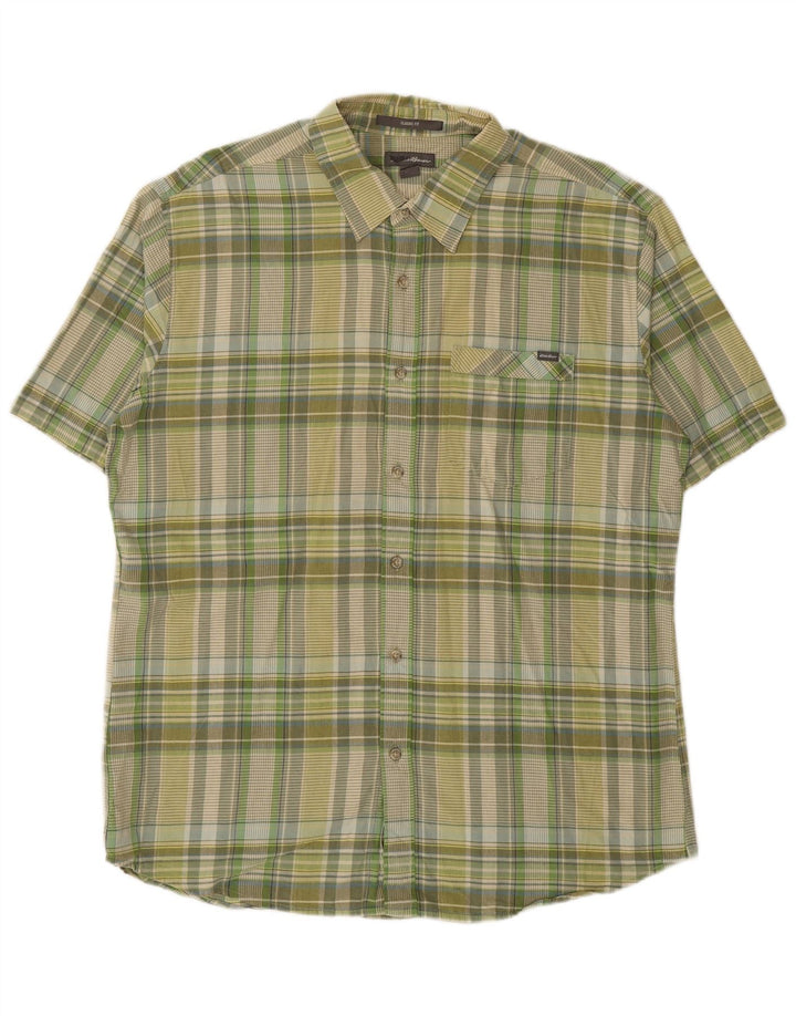 EDDIE BAUER Camisa de manga corta de ajuste clásico para hombre, algodón a cuadros verdes grandes