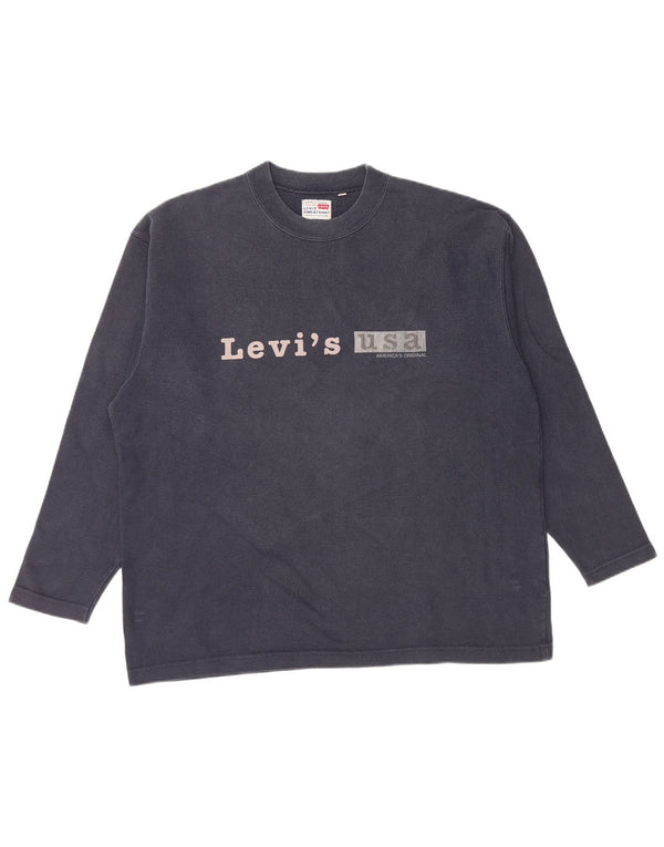 LEVI'S Mens Graphic Sudadera Jumper Grande Azul Marino Algodón