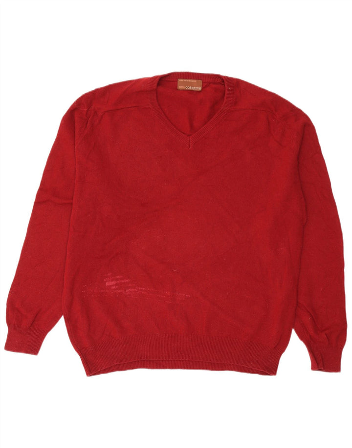 Marks & Spencer Jersey con cuello en V para hombre de lana burdeos medio