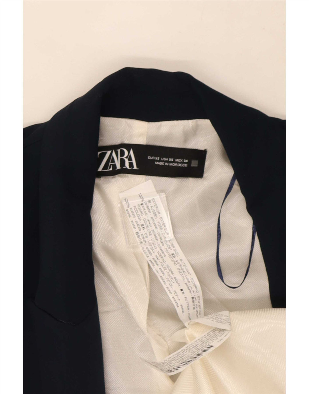 Zara Chaqueta Blazer Abierta Manga 3/4 para Mujer UK 6 XS Poliéster Azul Marino