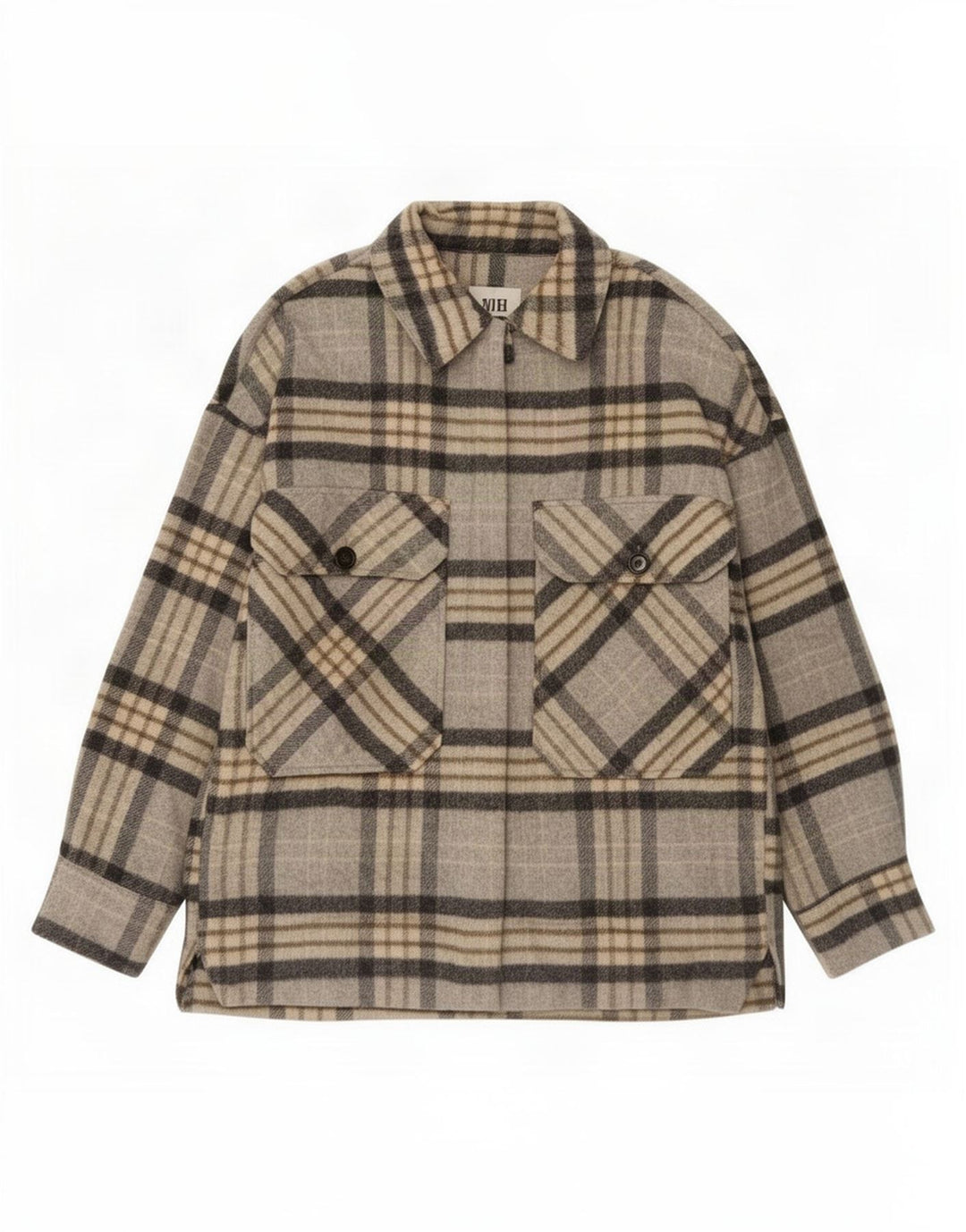 Zara Mujer Chaqueta Shacket UK 44 Cuadros Gris Medio
