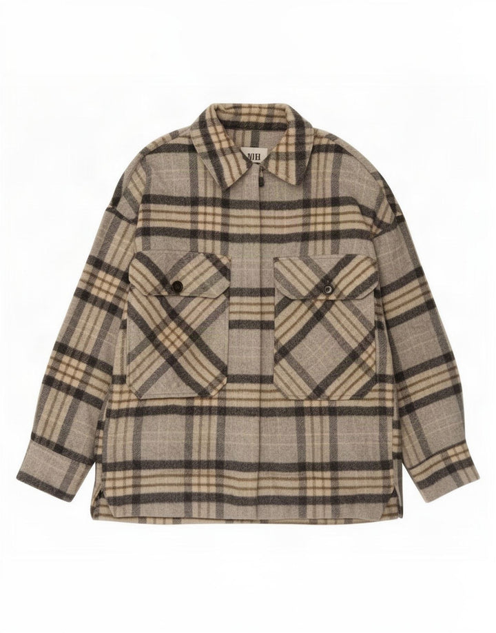 Zara Mujer Chaqueta Shacket UK 44 Cuadros Gris Medio