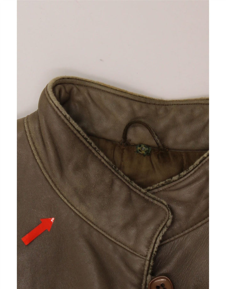 Chaqueta de cuero vintage para mujer IT 44 Cuero caqui medio