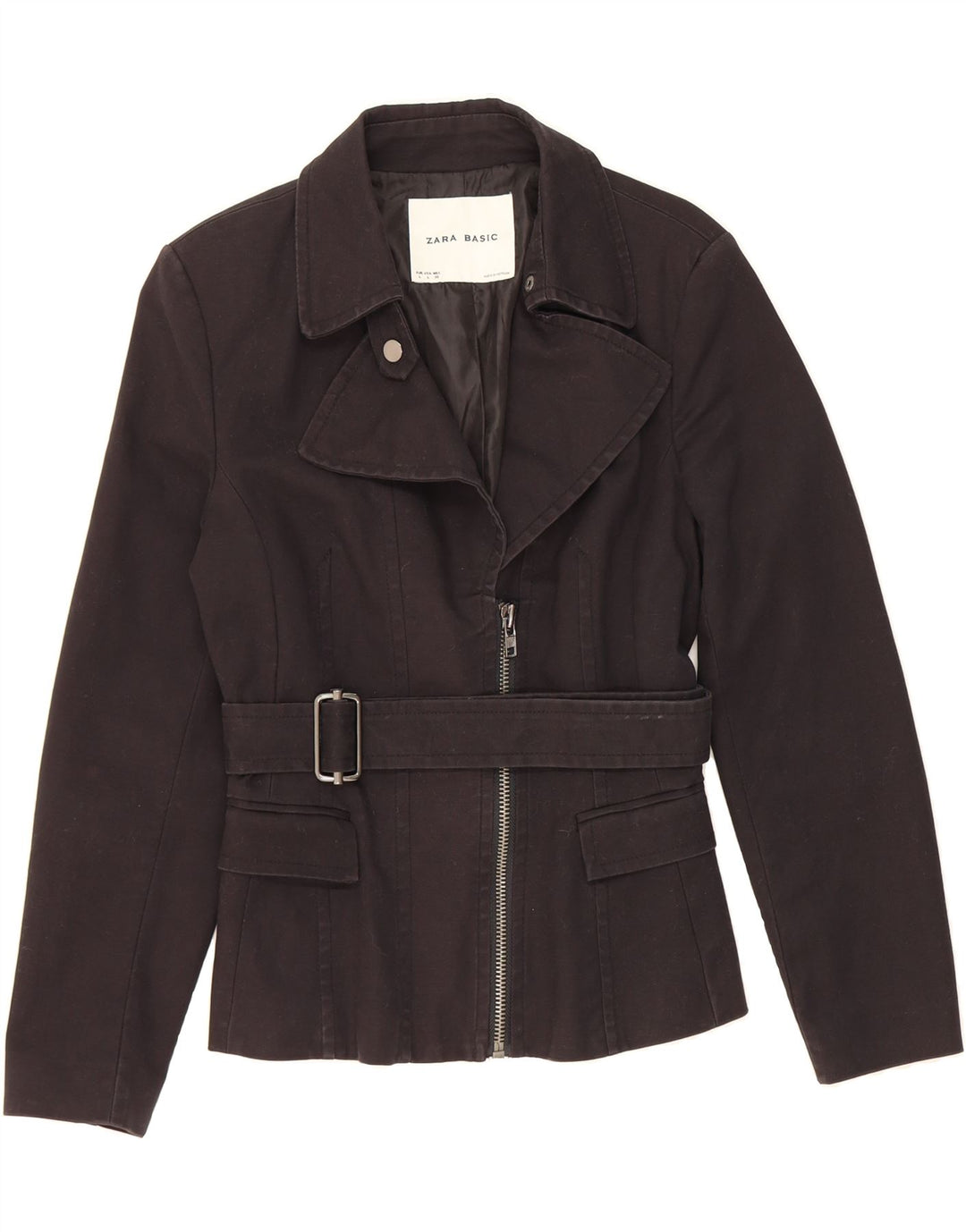 ZARA Womens Blazer Jacket UK 14 Large Black Cotton Vintage Zara and Second-Hand Zara from Messina Hembry 