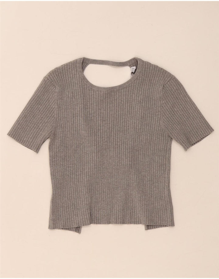 Zara Mujer Blusa Corta Top UK 42 Gris Medio