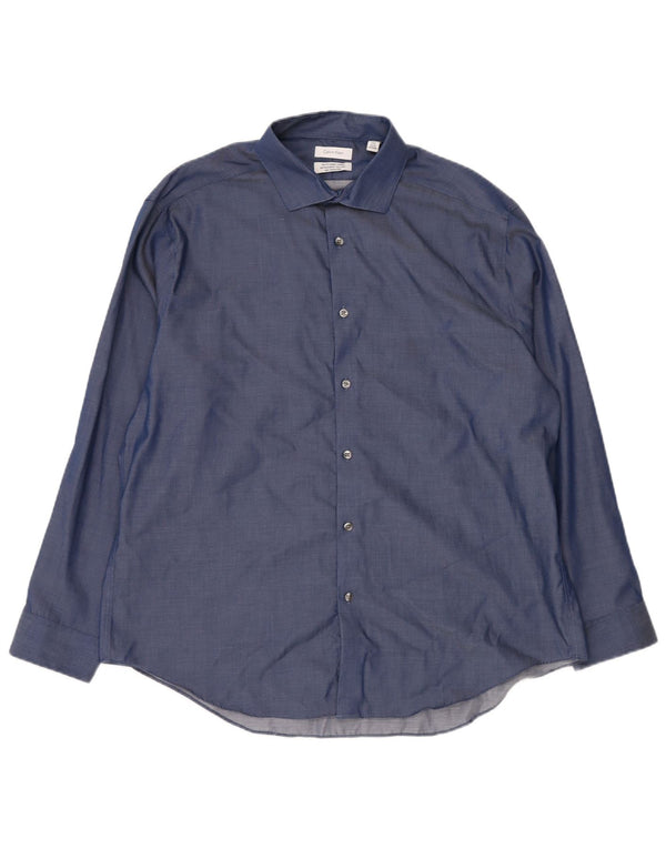 Calvin Klein Camisa Slim Fit para hombre Talla 17 1/2 XL Algodón azul marino