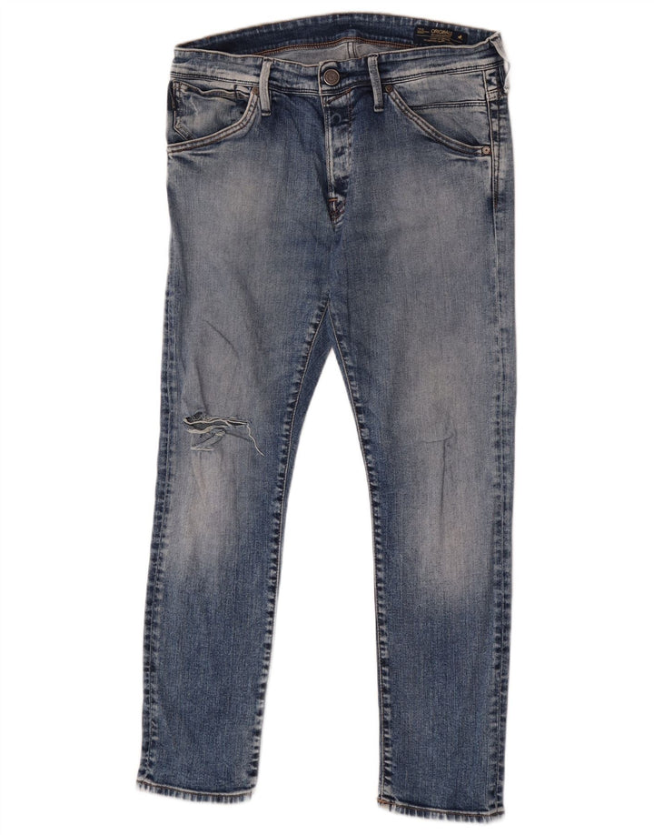Jack & Jones Vaqueros ajustados desgastados para hombre W34 L30 Algodón azul