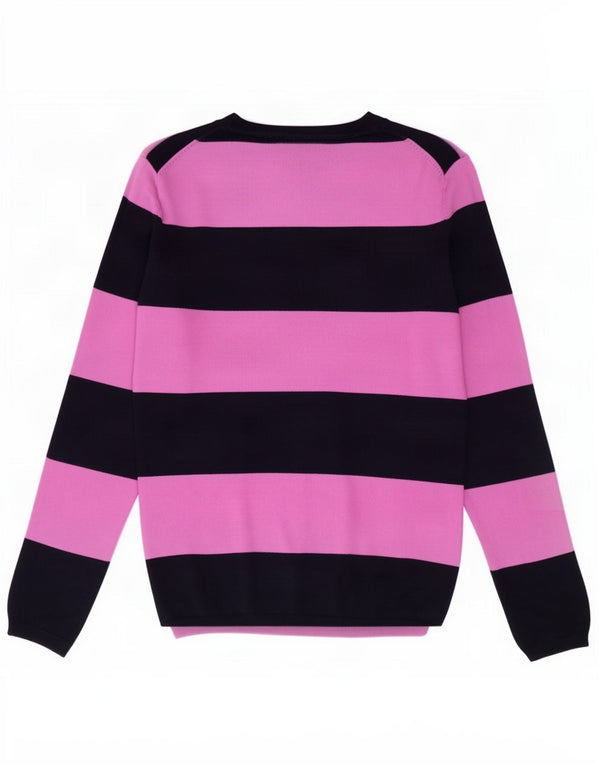 Tommy Hilfiger Suéter con cuello en V para mujer UK 10 Pequeño algodón a rayas rosa