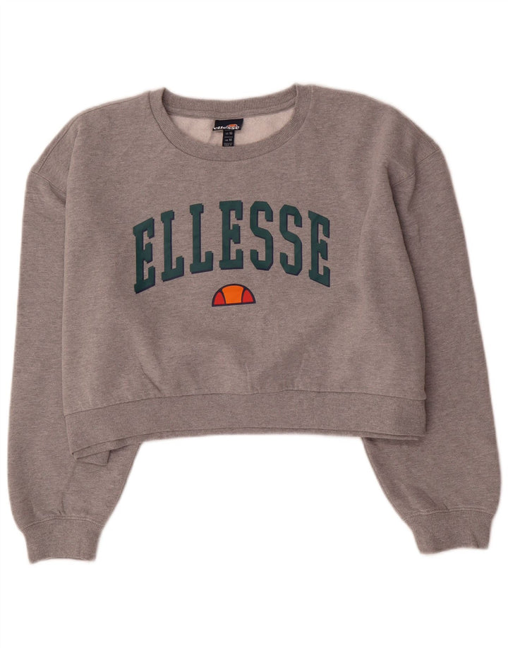 Ellesse Mujer Oversize Crop Graphic Sudadera Jumper UK 44 Grande Gris