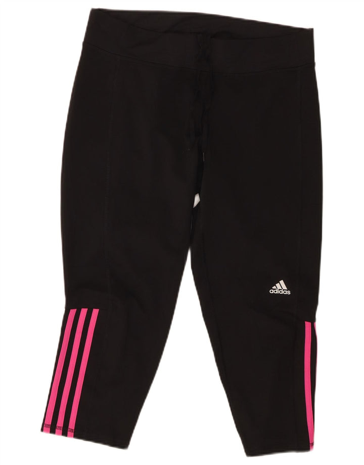 ADIDAS Mujer Capri Chándal Pantalones UK 16/18 Grande Negro Poliéster