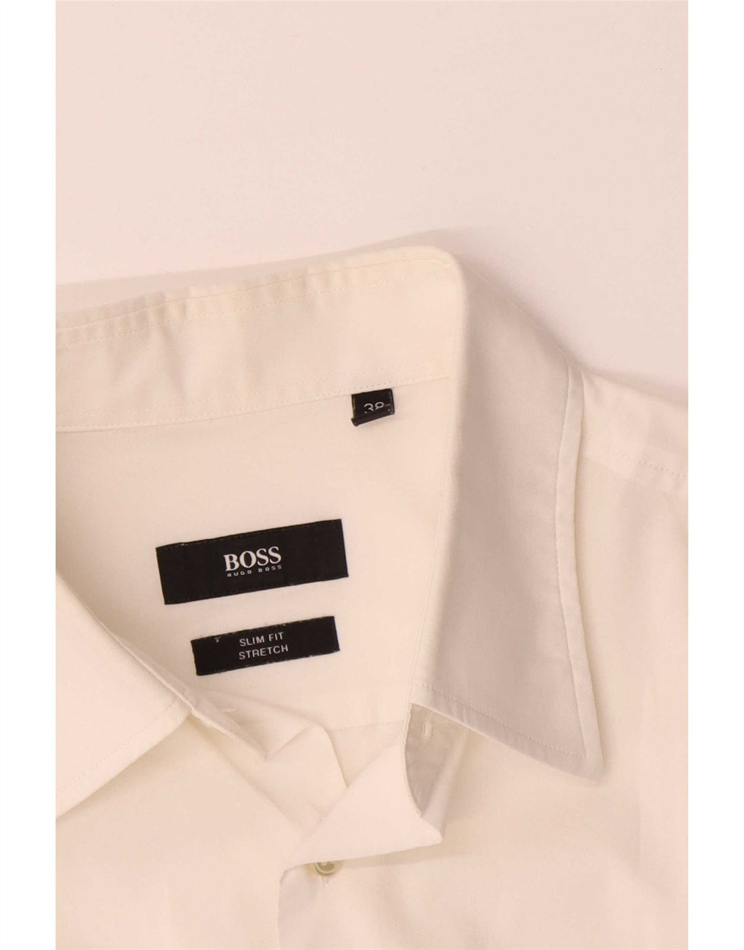 Hugo Boss Camisa elástica ajustada para hombre Talla 38 15 Algodón blanco mediano