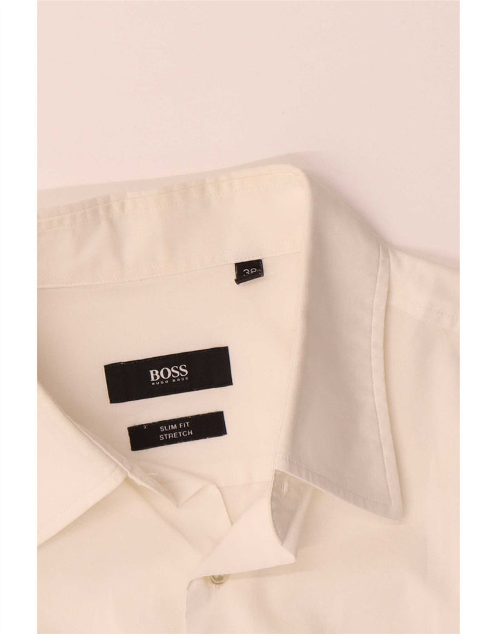Hugo Boss Camisa elástica ajustada para hombre Talla 38 15 Algodón blanco mediano