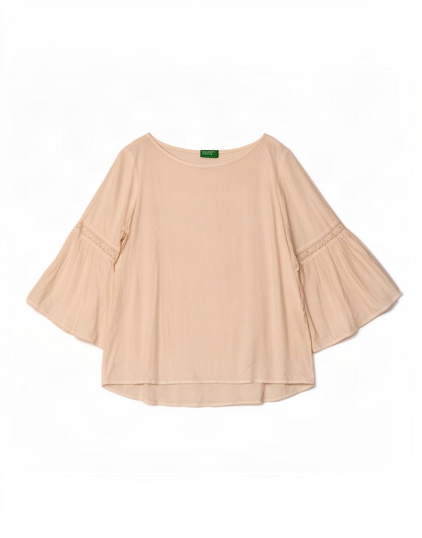 Benetton Blusa De Manga 3/4 Mujer UK 44 Medium Viscosa Blanca