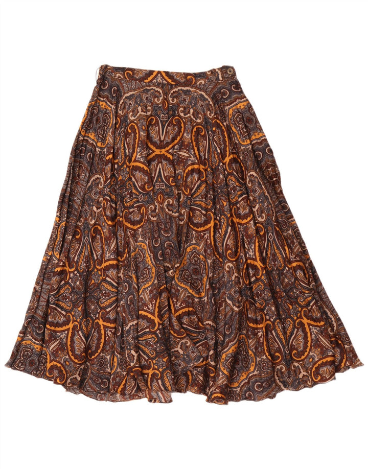 Vintage mujer falda acampanada W26 pequeño marrón paisley