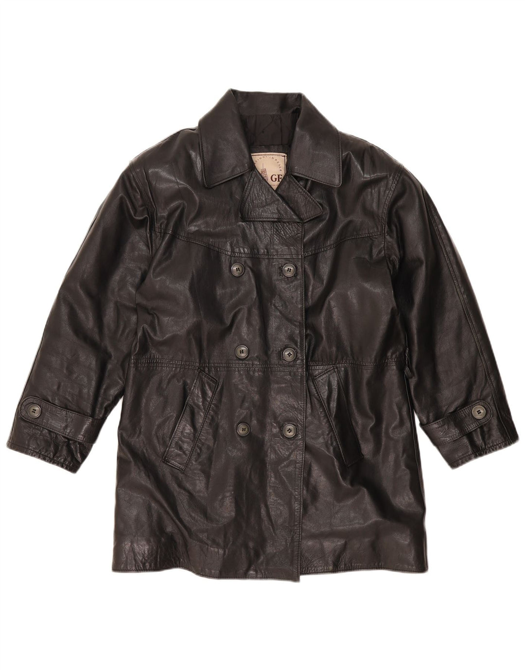 GF Abrigo de cuero extragrande con doble botonadura para mujer UK 10 Small Black Leather