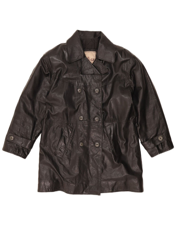 GF Abrigo de cuero extragrande con doble botonadura para mujer UK 10 Small Black Leather
